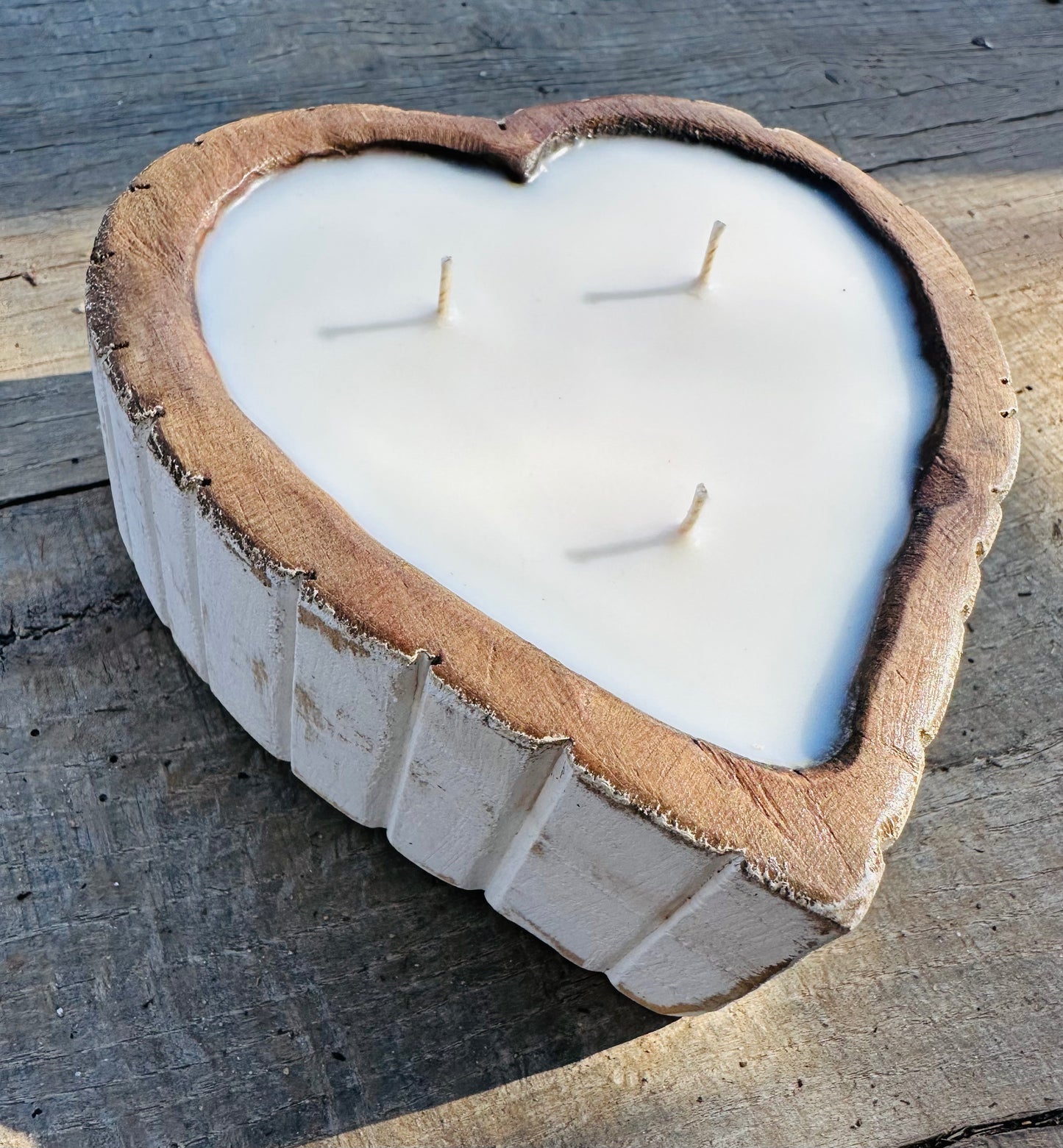 White Wooden Heart Candle