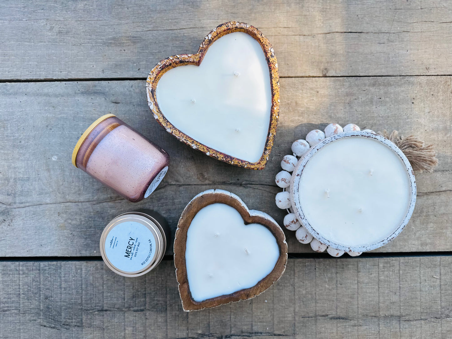 White Wooden Heart Candle